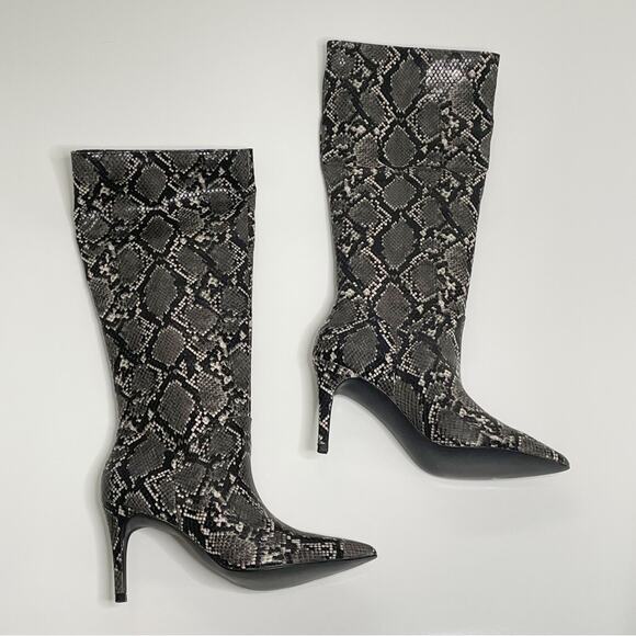 NEW Steve Madden Kinga Snake Snakeskin Stiletto Heel Boots Grey Black 7.5 - Picture 4 of 9